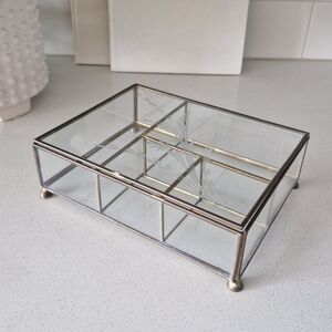 Vintage, brass silver trinket box with a butterfly and flower design, jewelery